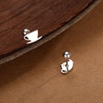 Sterling Silver Teapot and Teacup 18G Mismatched Screw Back Earrings with Balls