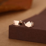 Sterling Silver Teapot and Teacup 18G Mismatched Screw Back Earrings with Balls