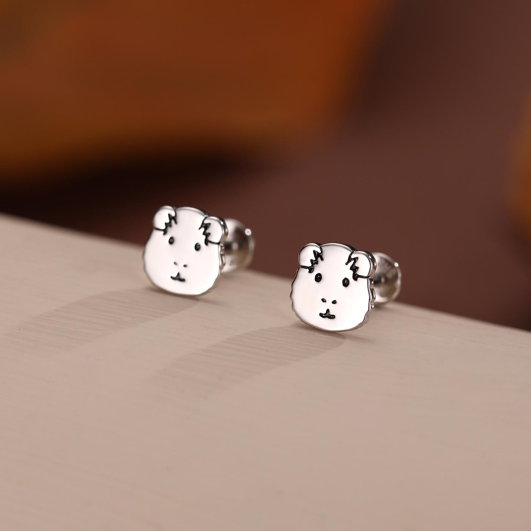 Sterling Silver Guinea Pig 16G Flat Back Labret Earrings, Animal