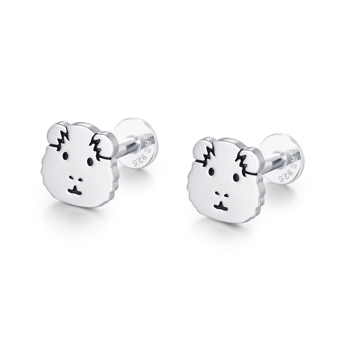 Sterling Silver Guinea Pig 16G Flat Back Labret Earrings, Animal