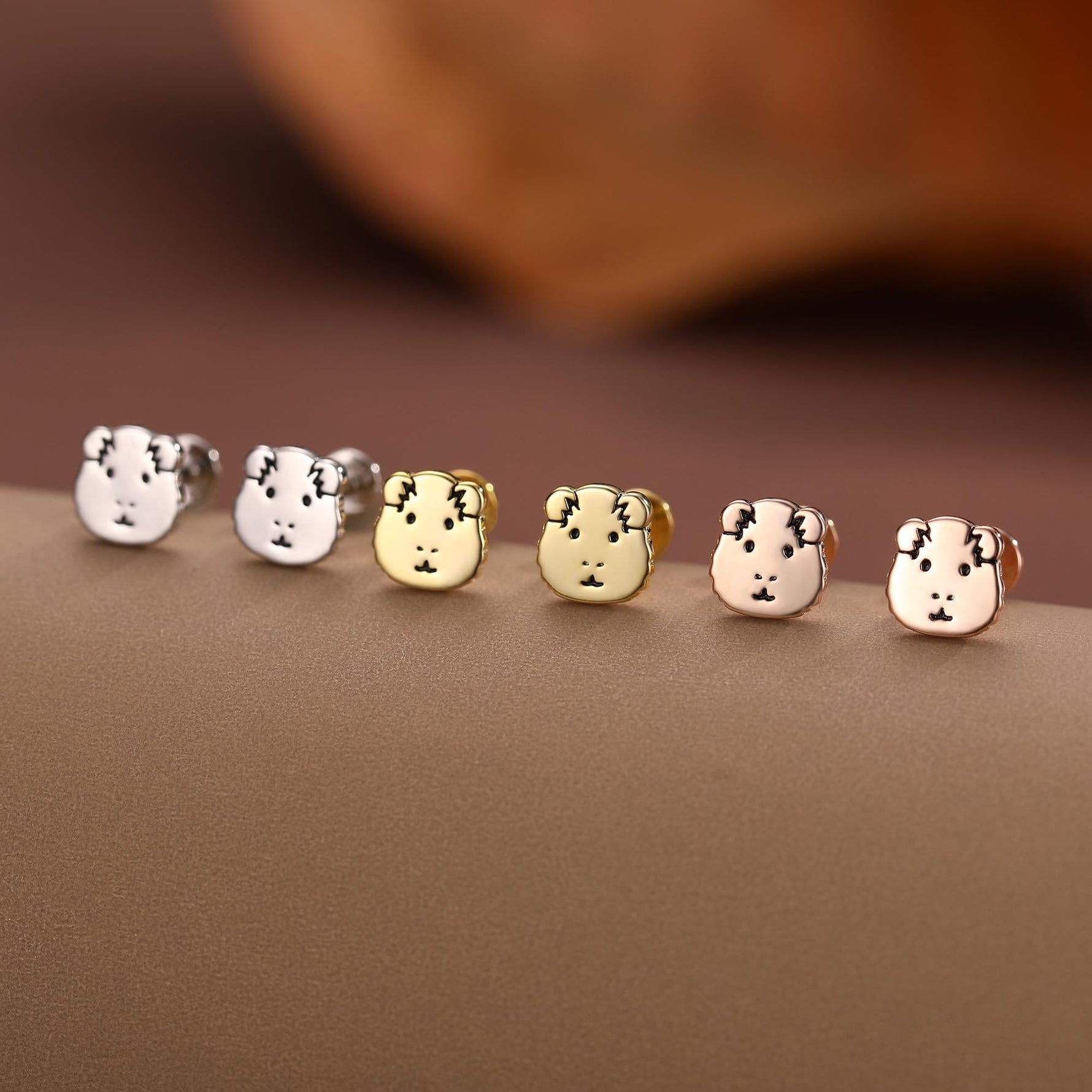 Sterling Silver Guinea Pig 16G Flat Back Labret Earrings, Animal