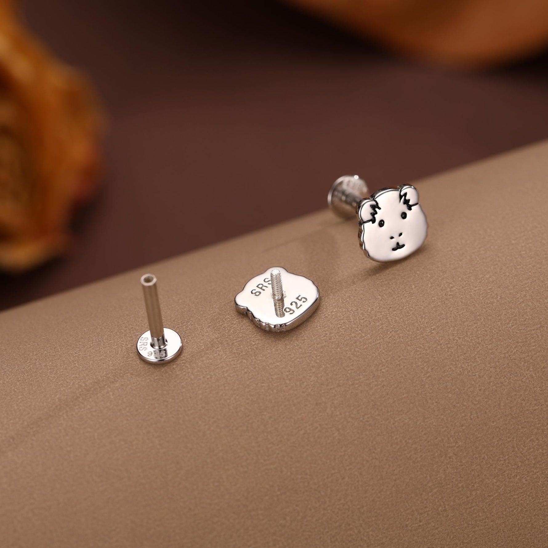 Sterling Silver Guinea Pig 16G Flat Back Labret Earrings, Animal
