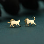 Sterling Silver Asymmetric Cat 16G Flat Back Labret Earrings, Animal