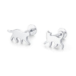 Sterling Silver Asymmetric Cat 16G Flat Back Labret Earrings, Animal