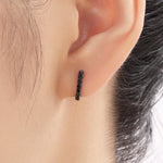 Black CZ Starburst Huggie Hoop Earrings in Sterling Silver, Black CZ Hoop Earrings, CZ Hoop Earrings