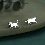 Sterling Silver Asymmetric Cat 18G Screw Back Stud Earrings