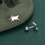 Sterling Silver Asymmetric Cat 18G Screw Back Stud Earrings