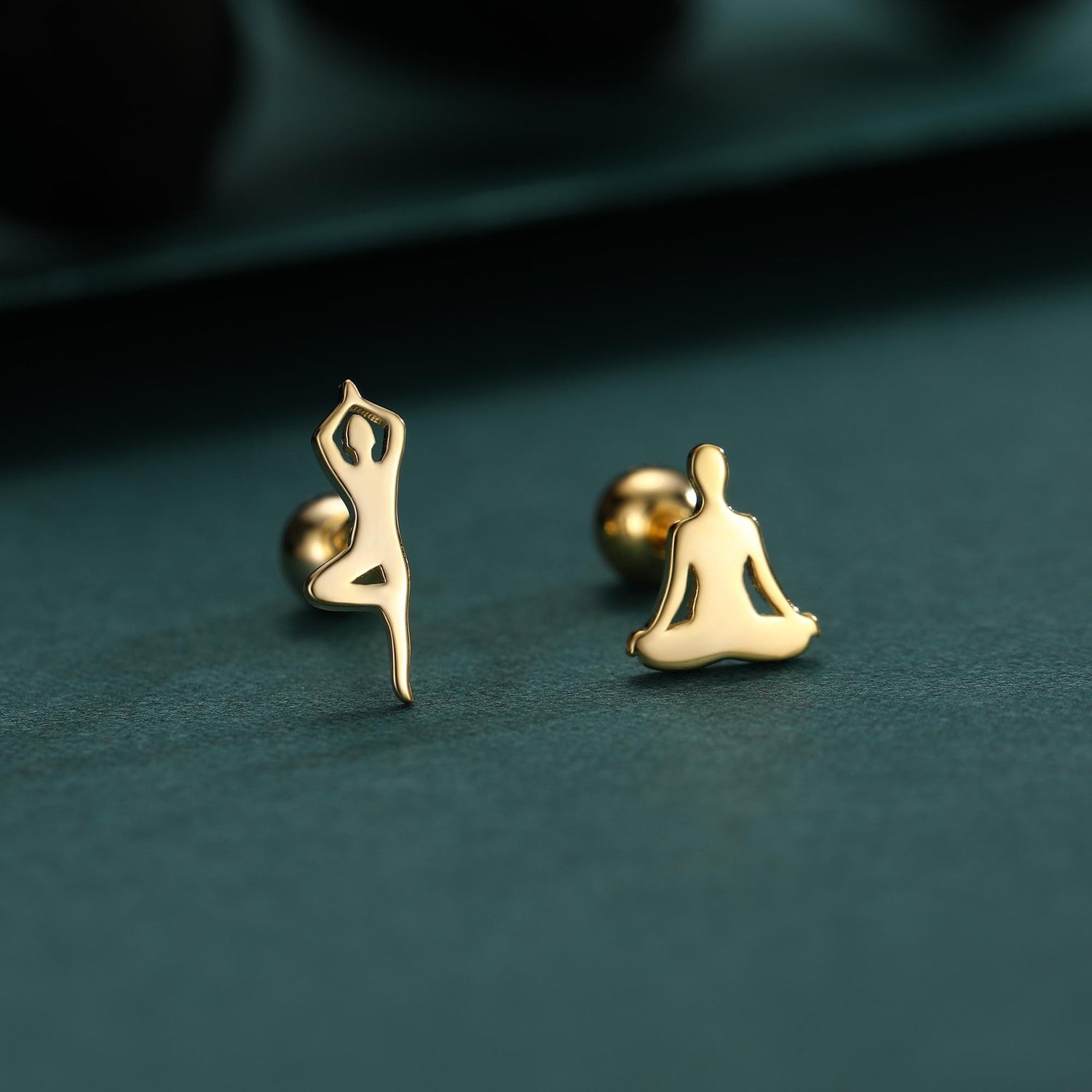 Sterling Silver Asymmetric Yoga Pose 18G Screw Back Stud Earrings