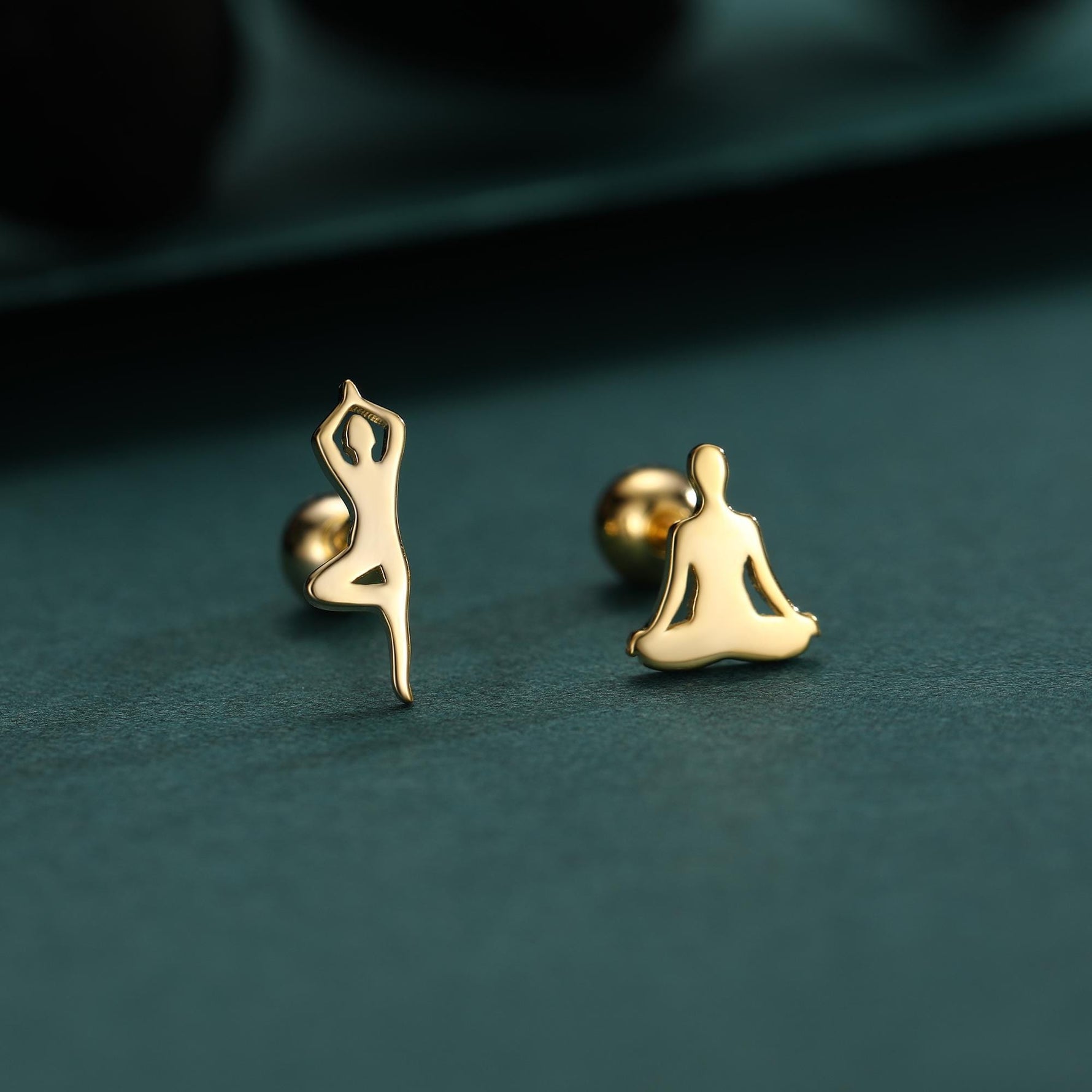 Sterling Silver Asymmetric Yoga Pose 18G Screw Back Stud Earrings