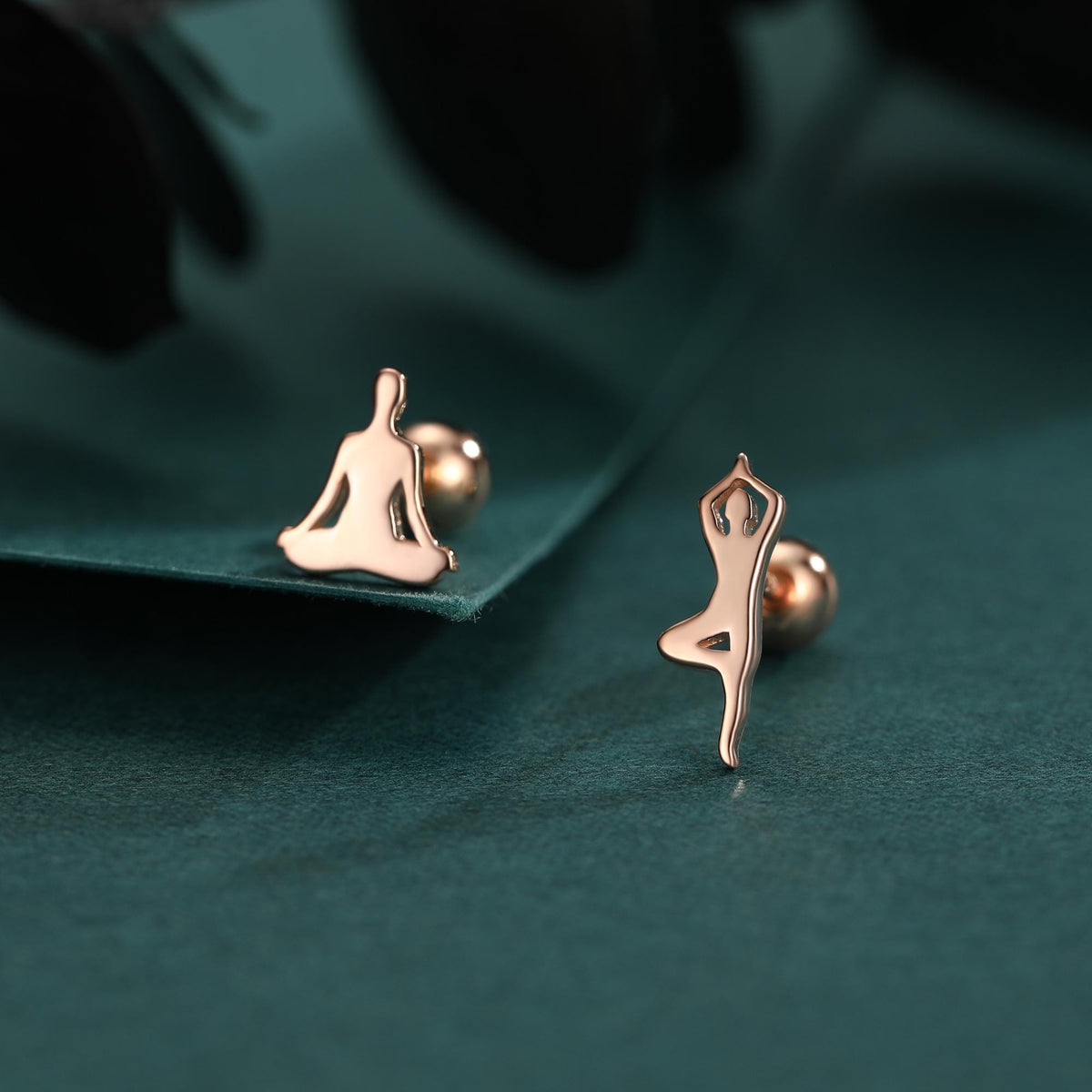 Sterling Silver Asymmetric Yoga Pose 18G Screw Back Stud Earrings