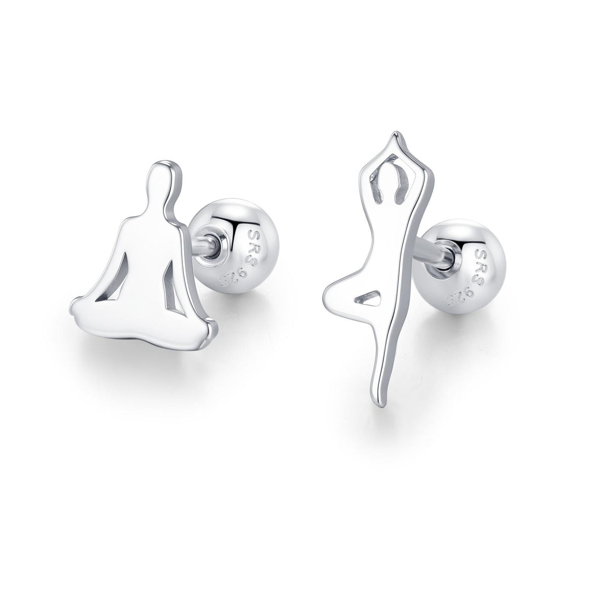 Sterling Silver Asymmetric Yoga Pose 18G Screw Back Stud Earrings