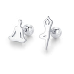 Sterling Silver Asymmetric Yoga Pose 18G Screw Back Stud Earrings