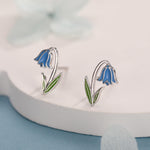 Sterling Silver Bluebell Flower Enamel Stud Earrings