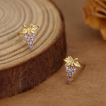 Sterling Silver Grape and Leaf Purple CZ Stud Earrings