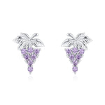 Sterling Silver Grape and Leaf Purple CZ Stud Earrings