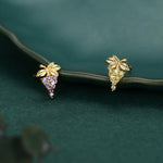 Sterling Silver Asymmetric Grape CZ Stud Earrings