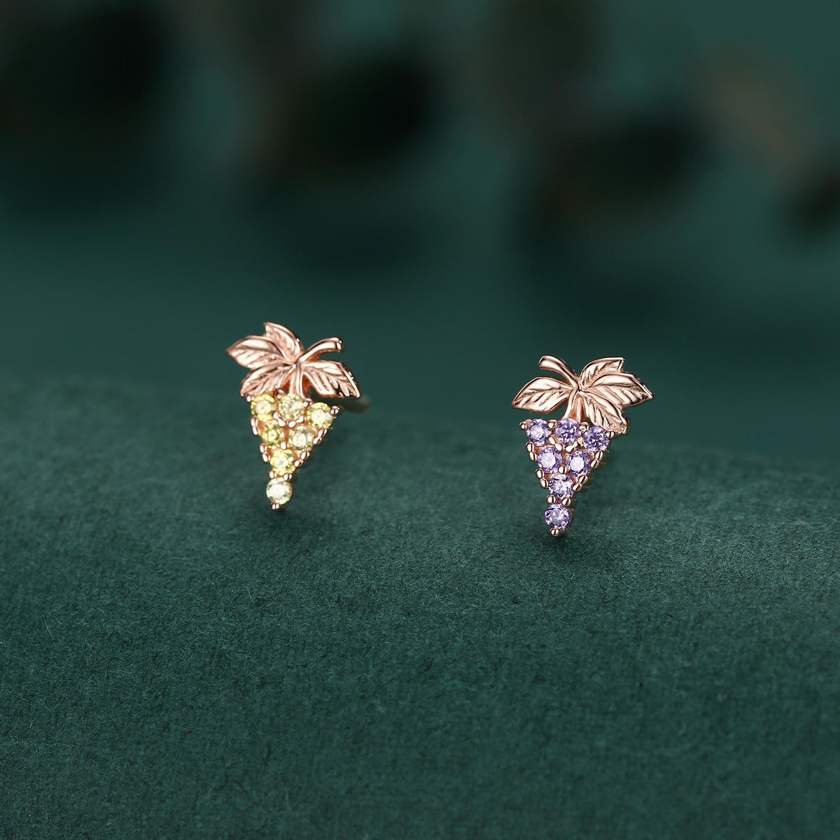 Sterling Silver Asymmetric Grape CZ Stud Earrings