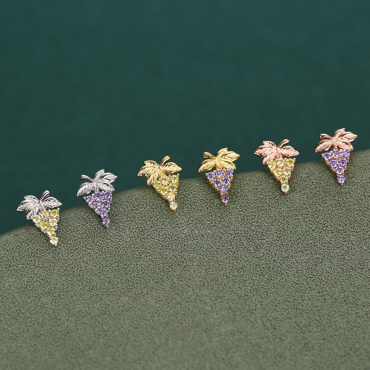 Sterling Silver Asymmetric Grape CZ Stud Earrings