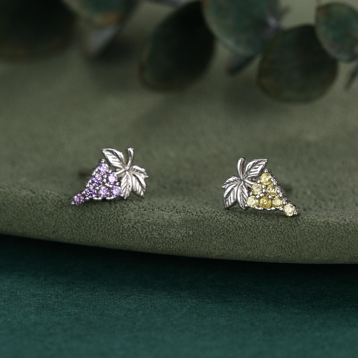 Sterling Silver Asymmetric Grape CZ Stud Earrings
