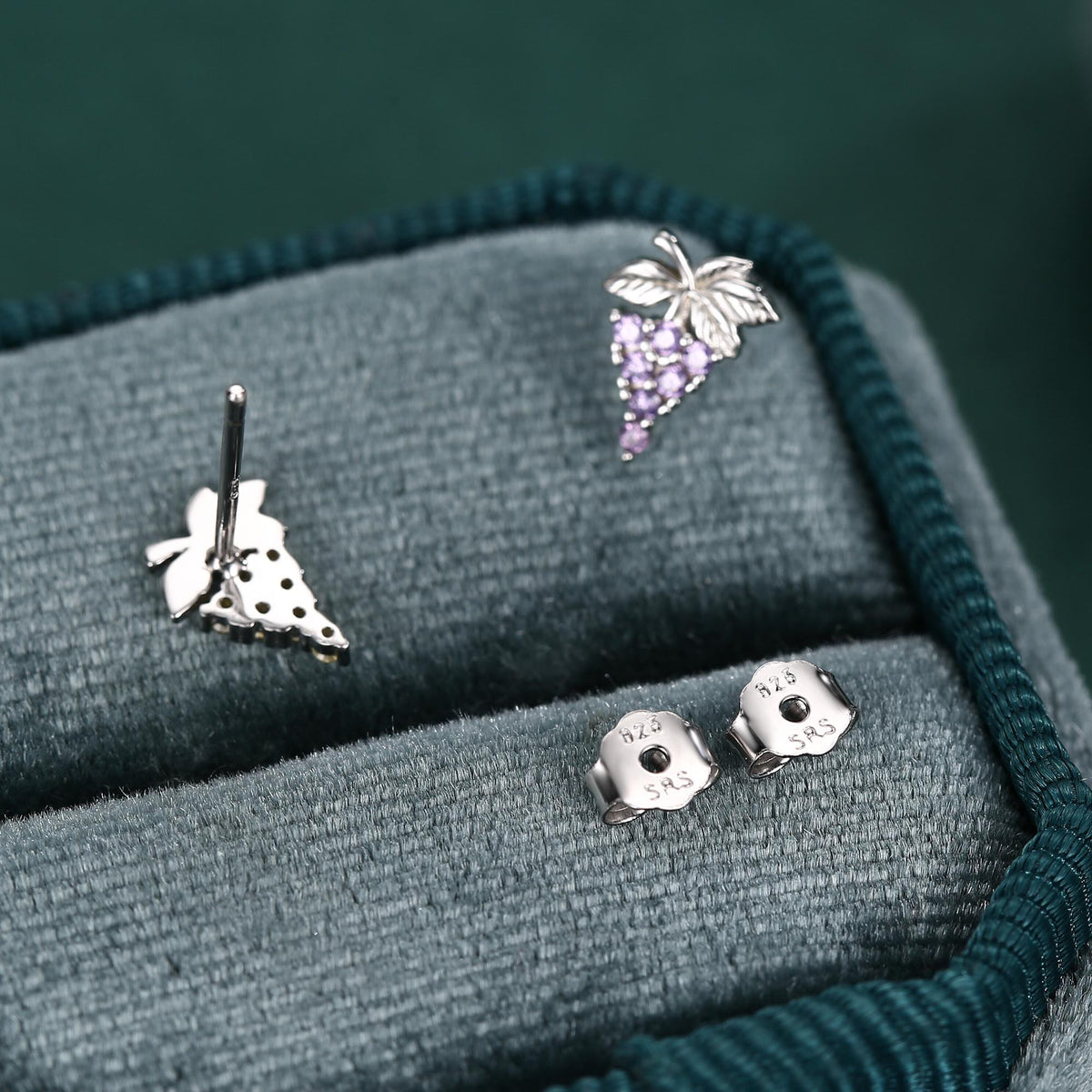 Sterling Silver Asymmetric Grape CZ Stud Earrings