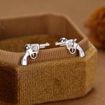 Sterling Silver Revolver Gun 18G Screw Back Stud Earrings