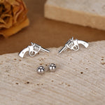 Sterling Silver Revolver Gun 18G Screw Back Stud Earrings