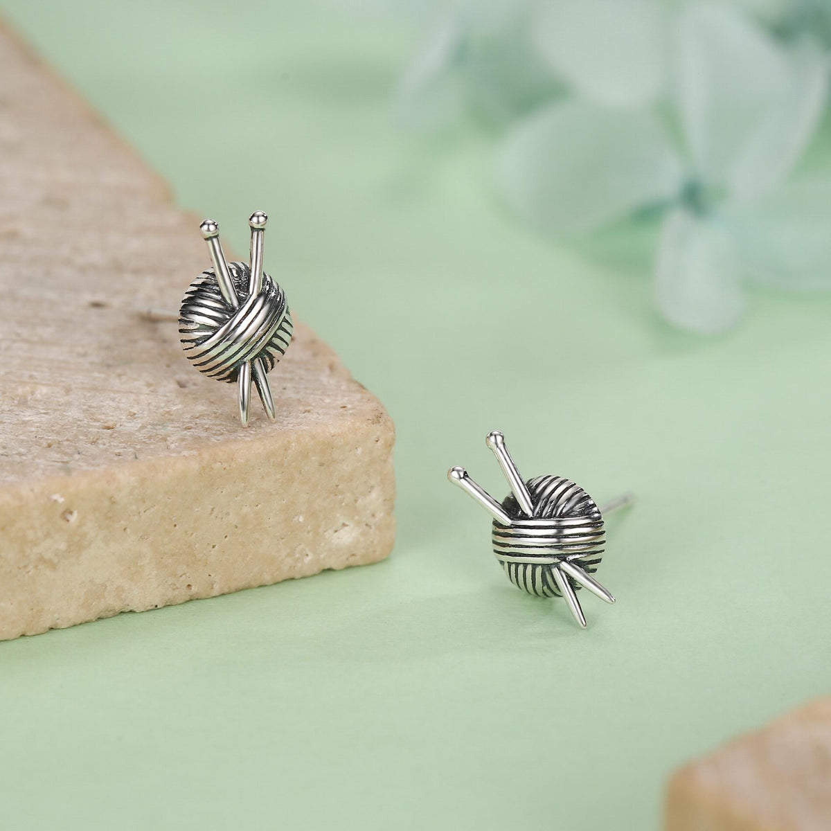 Sterling Silver Knitting Yarn Ball Stud Earrings