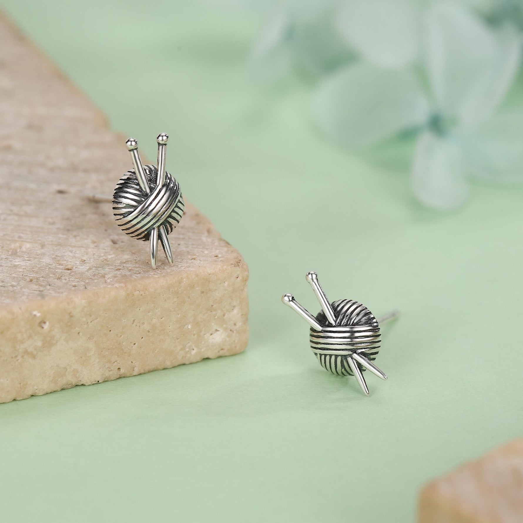 Sterling Silver Knitting Yarn Ball Stud Earrings