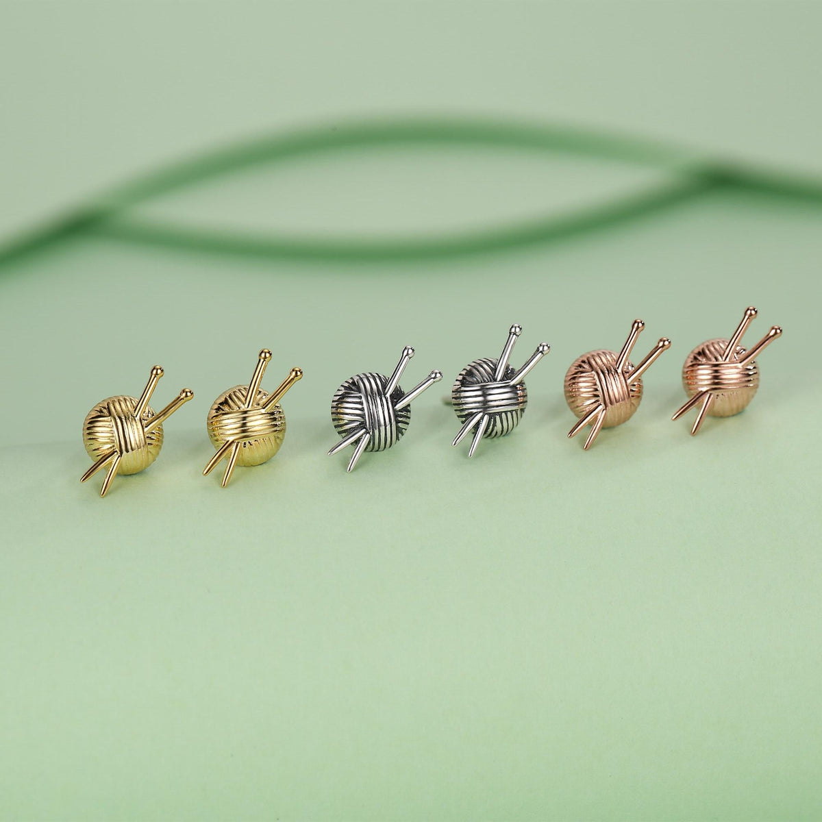Sterling Silver Knitting Yarn Ball Stud Earrings