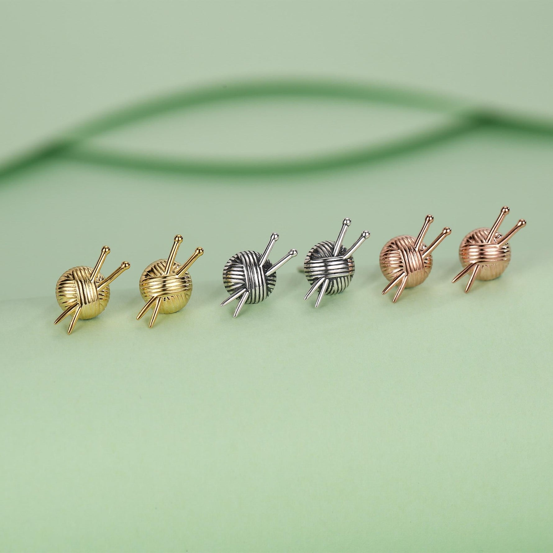 Sterling Silver Knitting Yarn Ball Stud Earrings