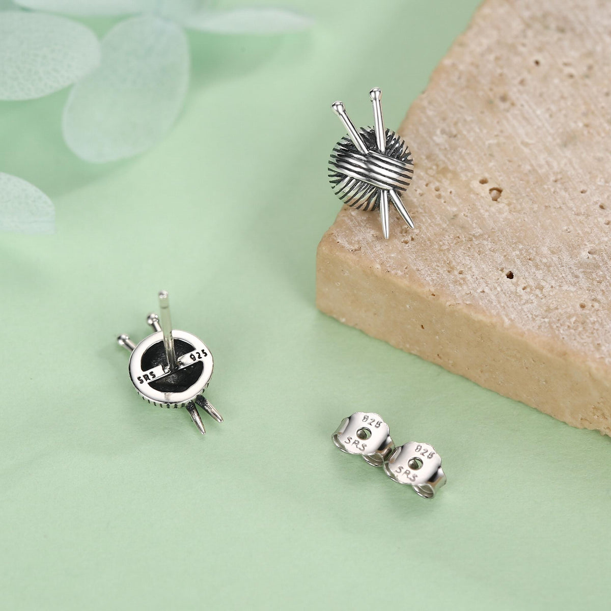 Sterling Silver Knitting Yarn Ball Stud Earrings