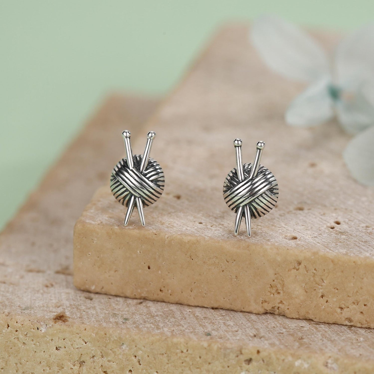 Sterling Silver Knitting Yarn Ball Stud Earrings