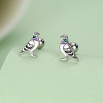 Sterling Silver Pigeon Enamel 18G Screw Back Stud Earrings with Ball Backs,Bird Earrings