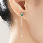 Emerald Green Star Bezel CZ Crystal Threader Earrings in Sterling Silver, Silver or Gold, Minimalist Star Cut Ear Threaders