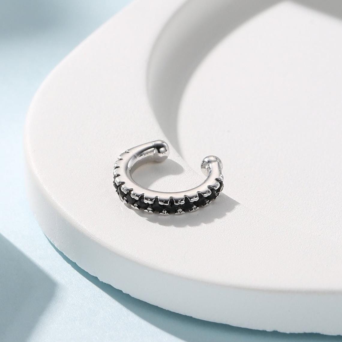 Black CZ Ear Cuff in Sterling Silver, Silver or Gold, Minimal Piercing Free Earrings, Minimalist Ear Cuff, Green CZ Ear Cuff