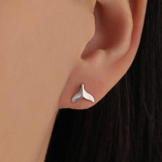 Whale Tail Stud Earrings in Sterling Silver
