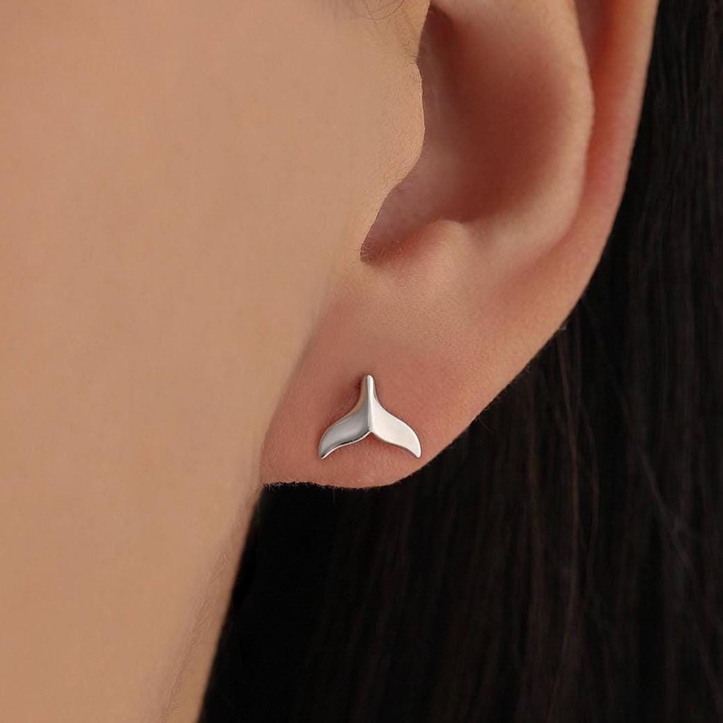 Whale Tail Stud Earrings in Sterling Silver