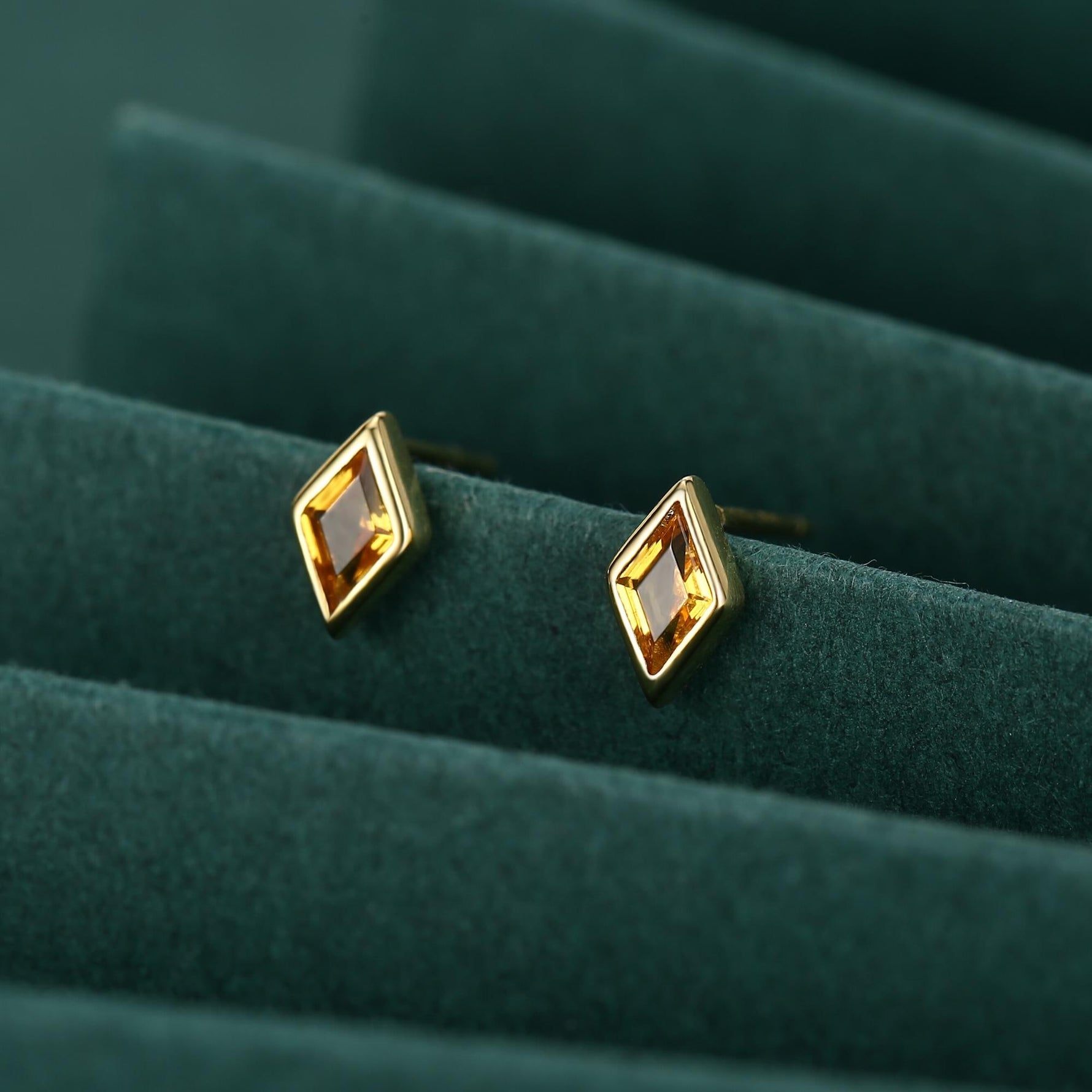 Sterling Silver Citrine Yellow CZ Rhombus Stud Earrings
