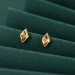 Sterling Silver Citrine CZ 18G Screw Back Rhombus Stud Earrings with Ball Backs