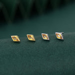 Sterling Silver Citrine Yellow CZ Rhombus Stud Earrings