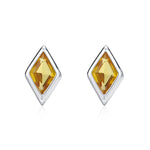 Sterling Silver Citrine Yellow CZ Rhombus Stud Earrings
