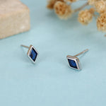 Sterling Silver Sapphire Blue CZ Rhombus Stud Earrings