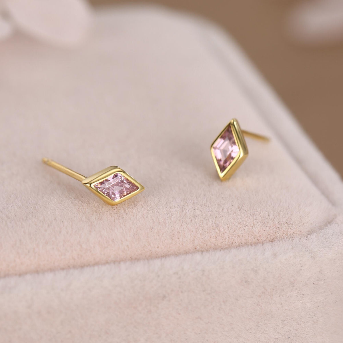Sterling Silver Pink CZ Rhombus Stud Earrings