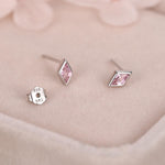 Sterling Silver Pink CZ Rhombus Stud Earrings