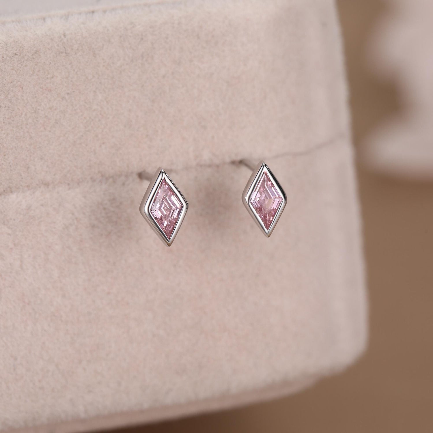 Sterling Silver Pink CZ Rhombus Stud Earrings