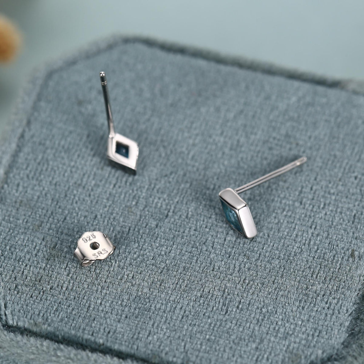 Sterling Silver Sky Blue CZ Rhombus Stud Earrings