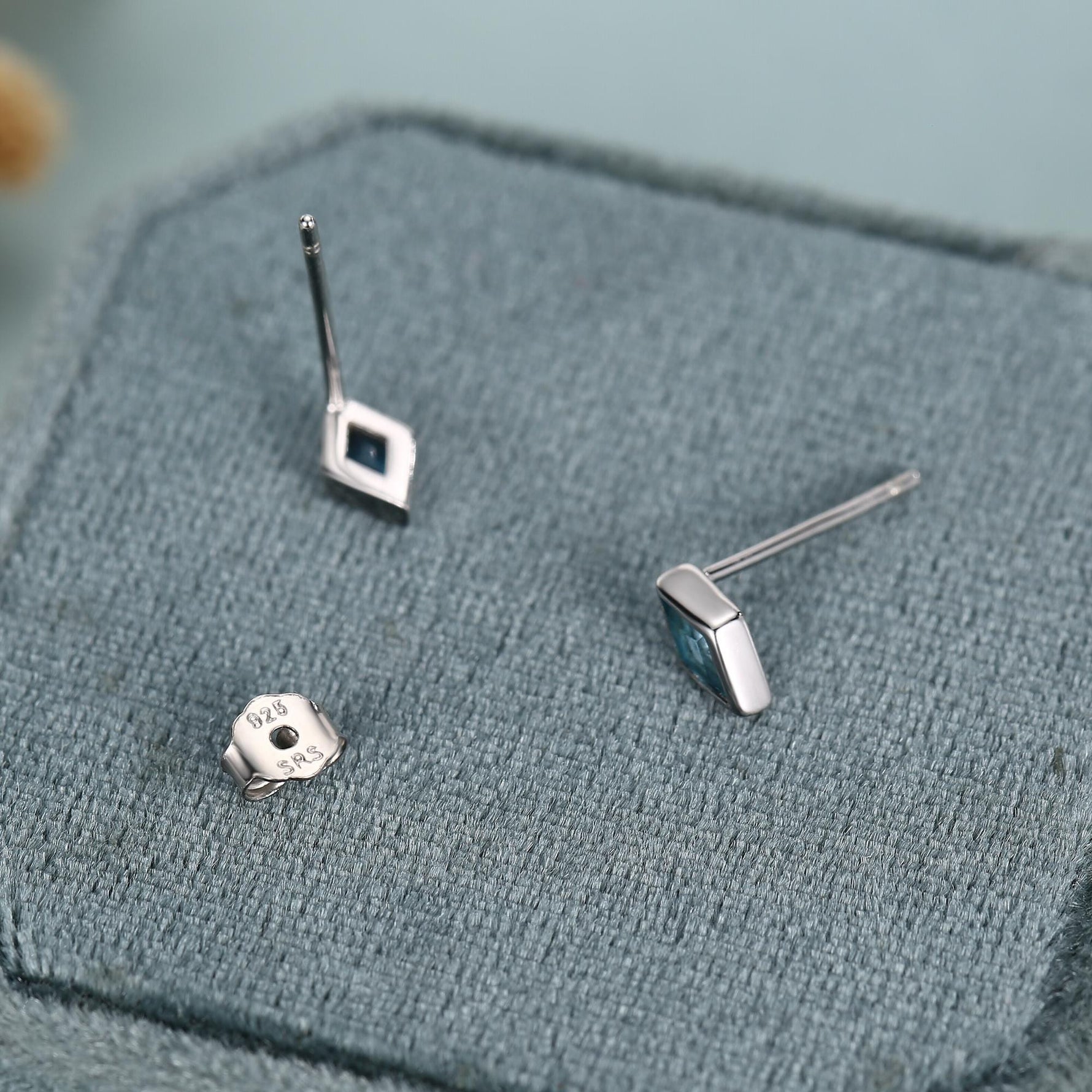 Sterling Silver Sky Blue CZ Rhombus Stud Earrings