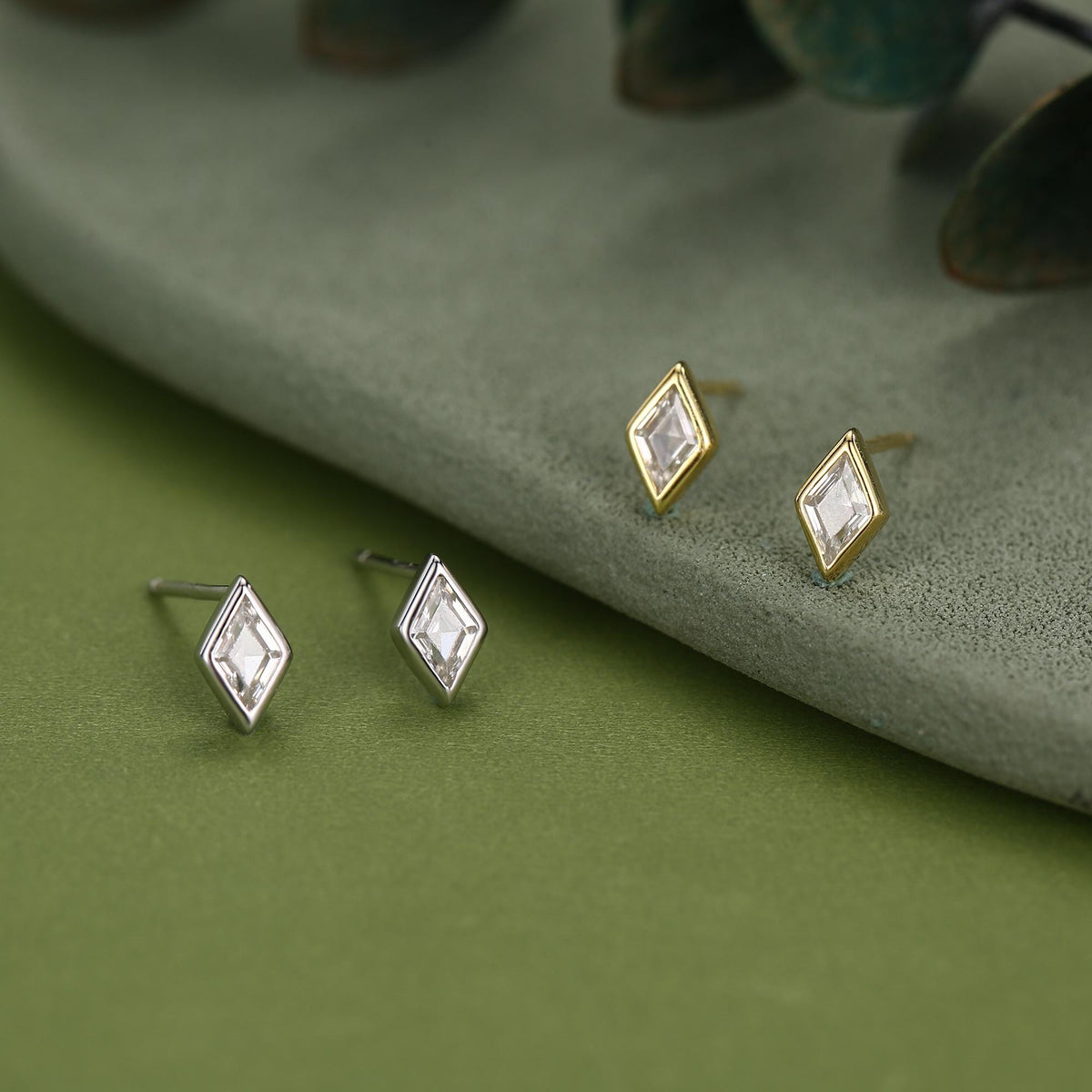 Sterling Silver Clear CZ Rhombus Stud Earrings