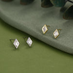 Sterling Silver Clear CZ Rhombus Stud Earrings