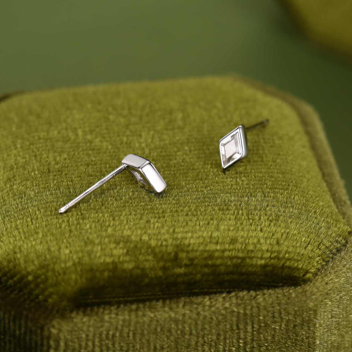 Sterling Silver Clear CZ Rhombus Stud Earrings